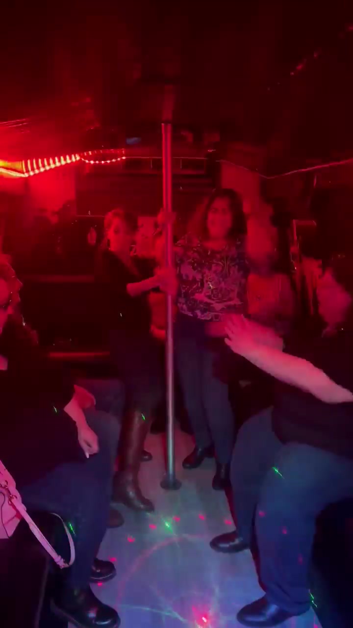 Bachelorette party bus fun red lights interior