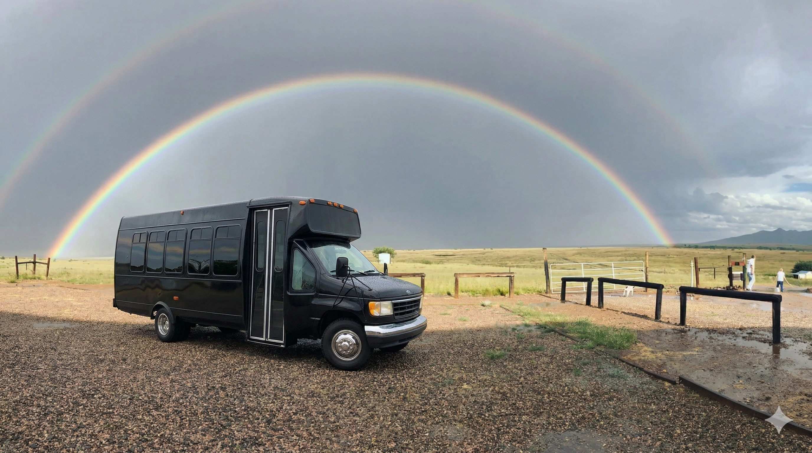 Party bus with rainbow desert scenery Arizona