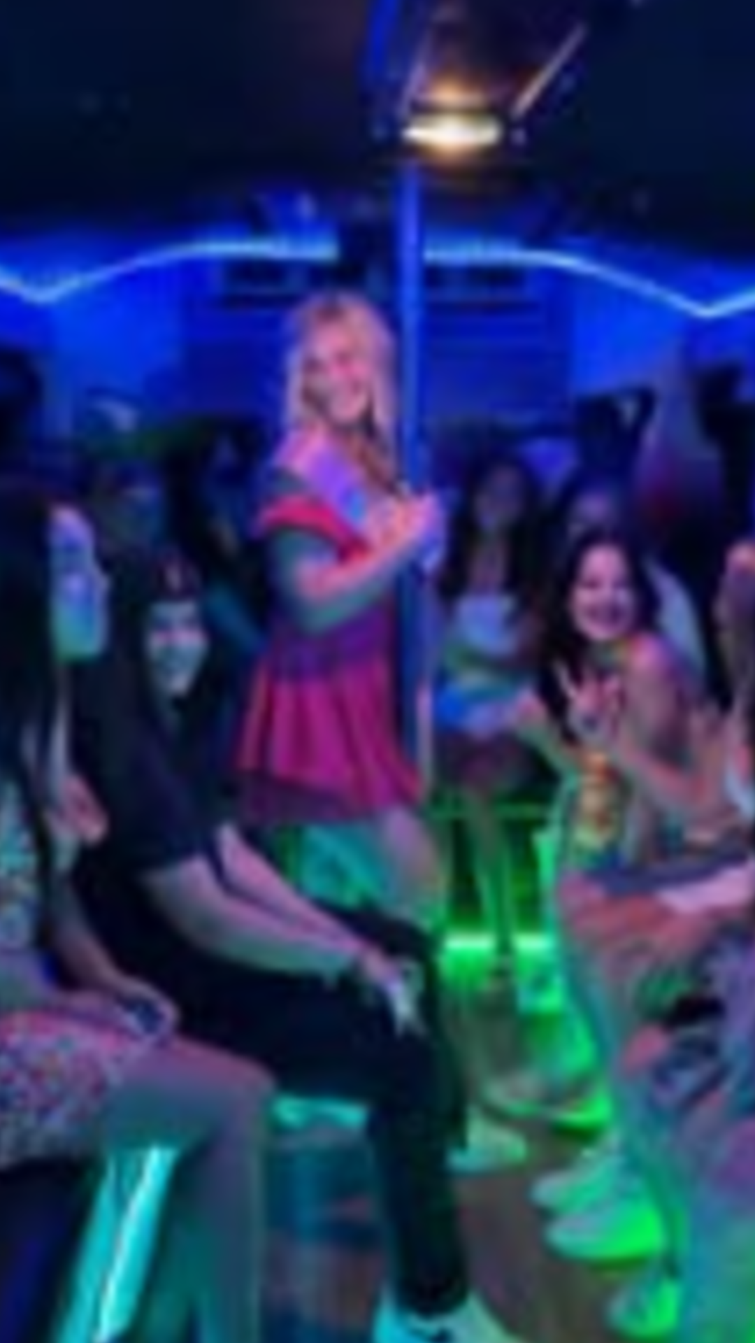 Bachelorette group dancing inside party bus Tucson