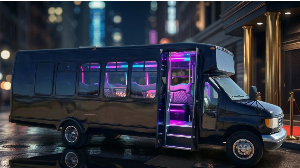 Tucson party bus rental black bus night lights
